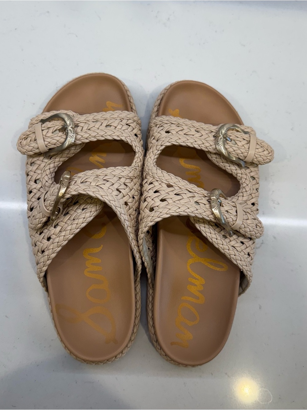 Sam Edelman Reid Woven Double Buckle Platform Slide Sandals Beige Size 8 - Picture 4 of 13